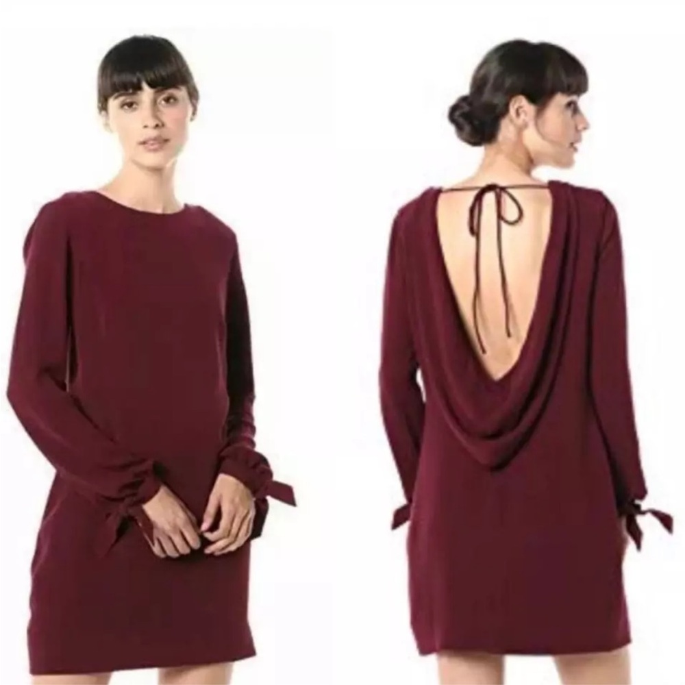 Dress The Population‎ Dahlia Dress Long Sleeve Burgundy Wine SZ XXS Backless NEW
